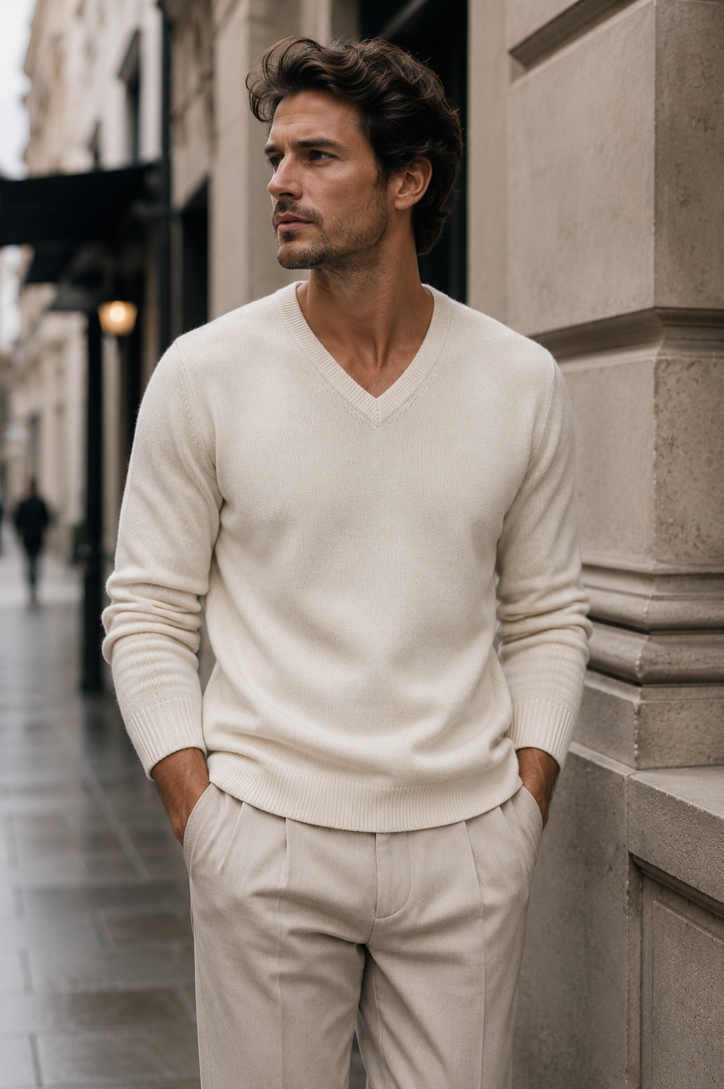 Ivory Essence Cashmere V-Neck