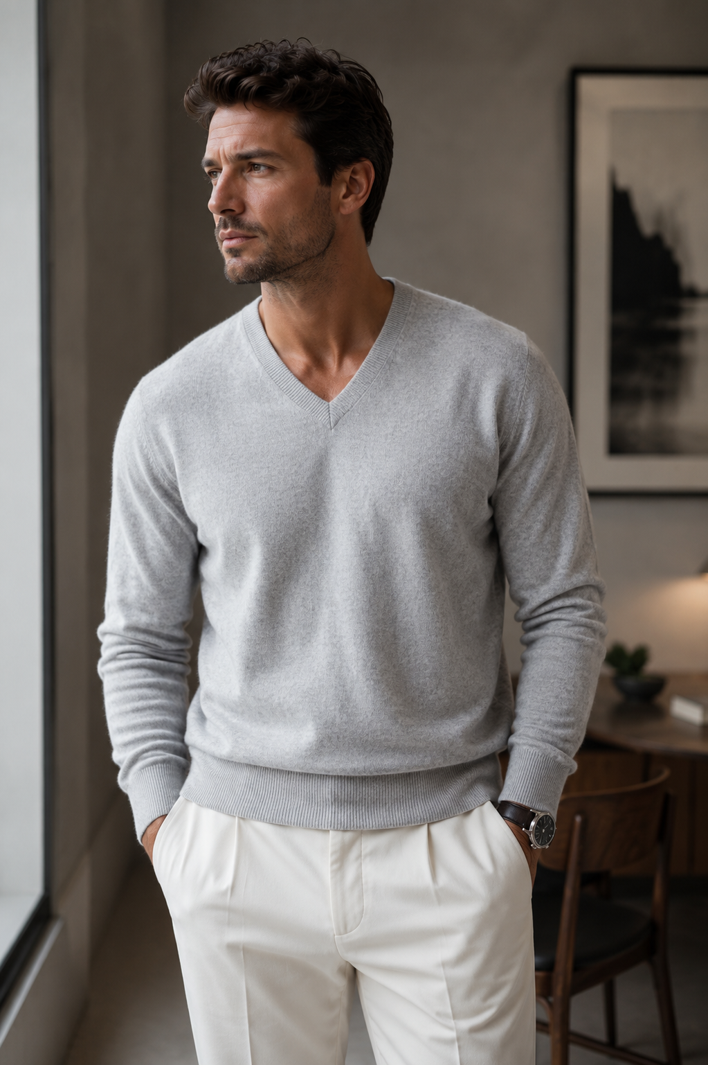 Silver Mist Cashmere V-Neck