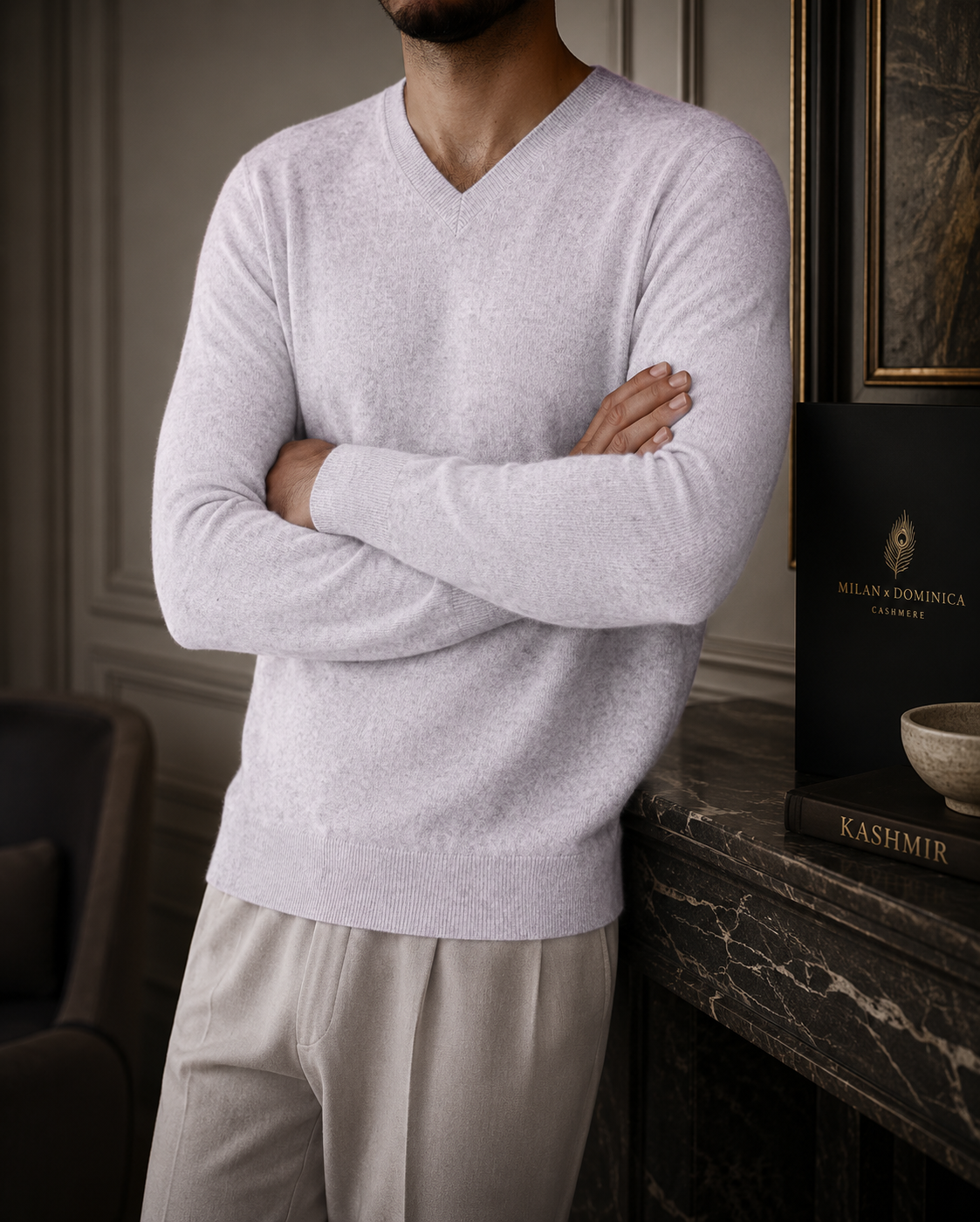 Stone Mélange Cashmere V-Neck