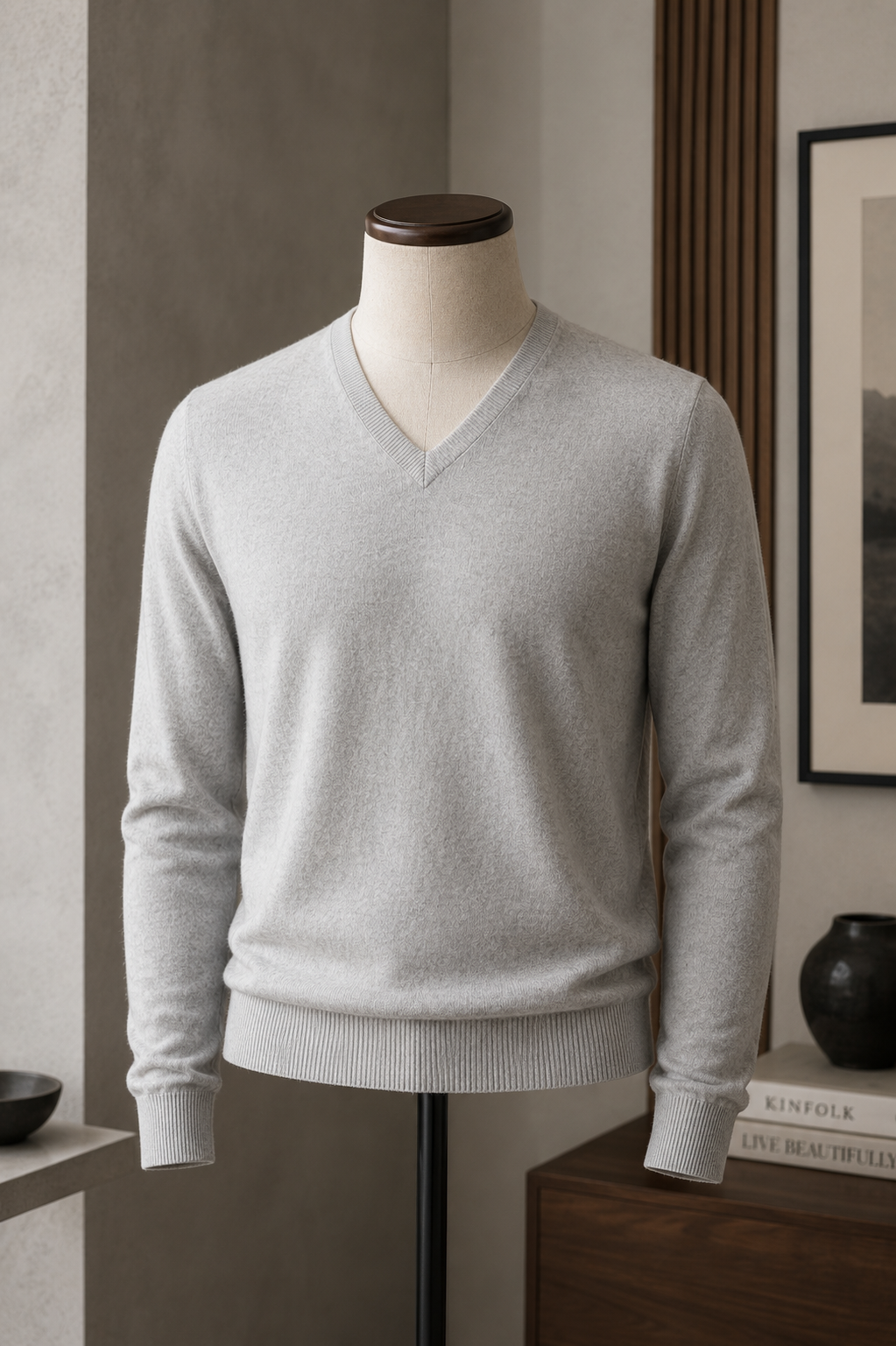 Silver Mist Cashmere V-Neck