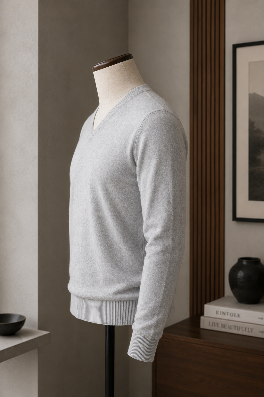 Silver Mist Cashmere V-Neck