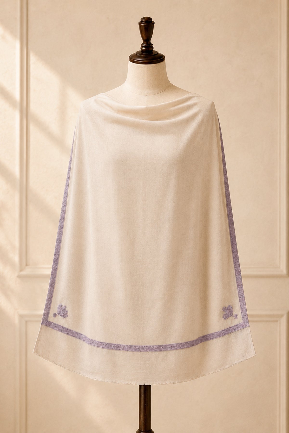 Lavender Ivory Cashmere Pashmina Shawl