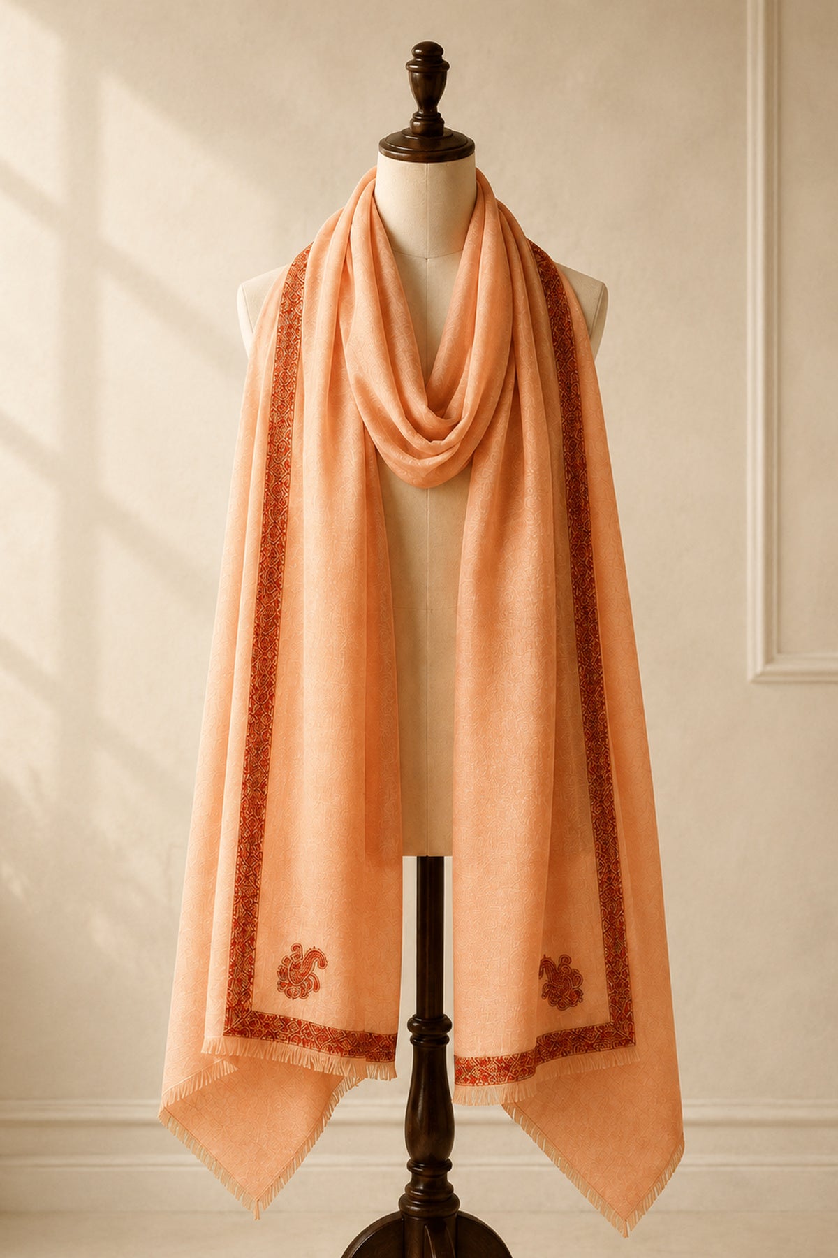 Saffron Paisley Cashmere Pashmina Shawl