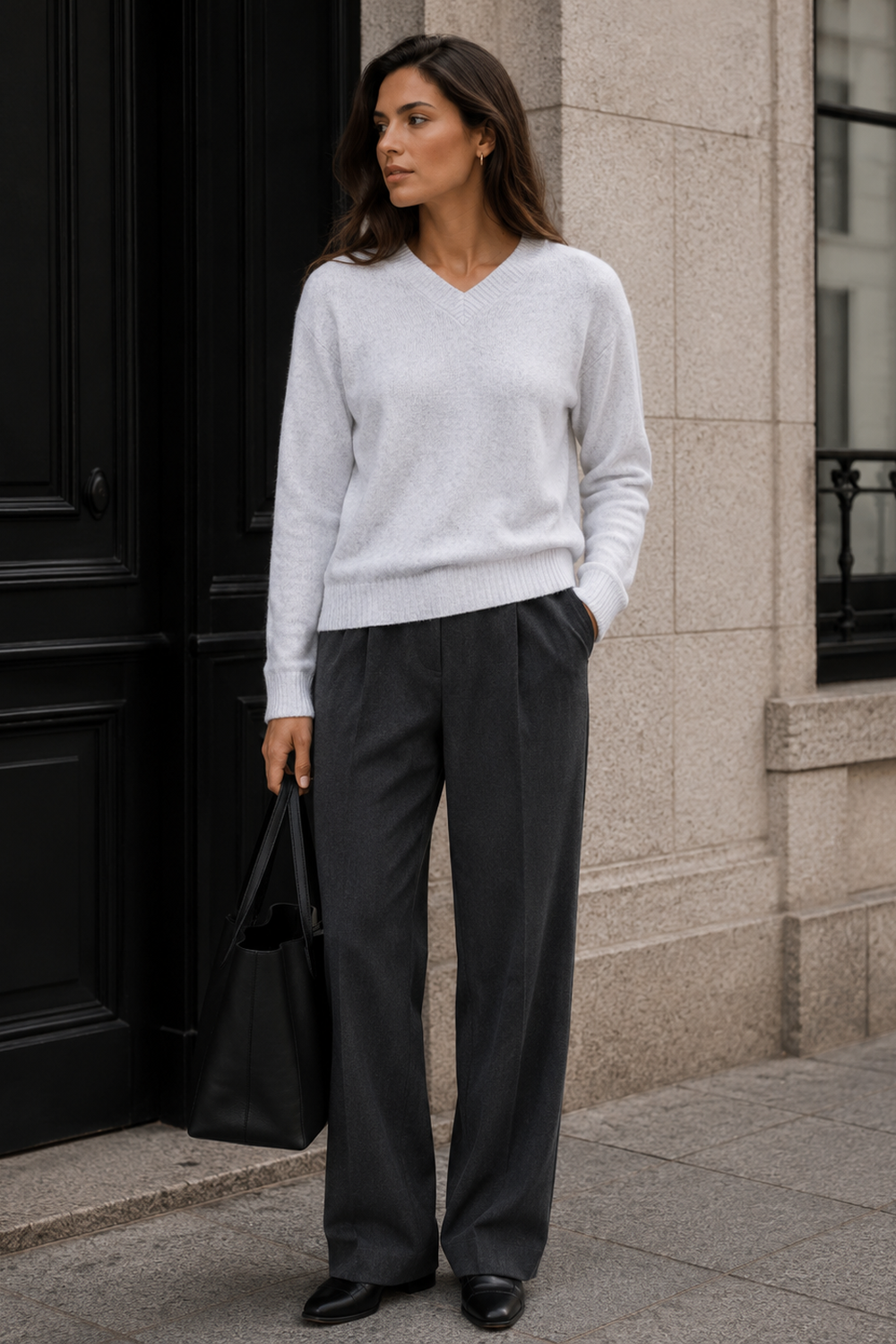Stone Mélange Cashmere V-Neck